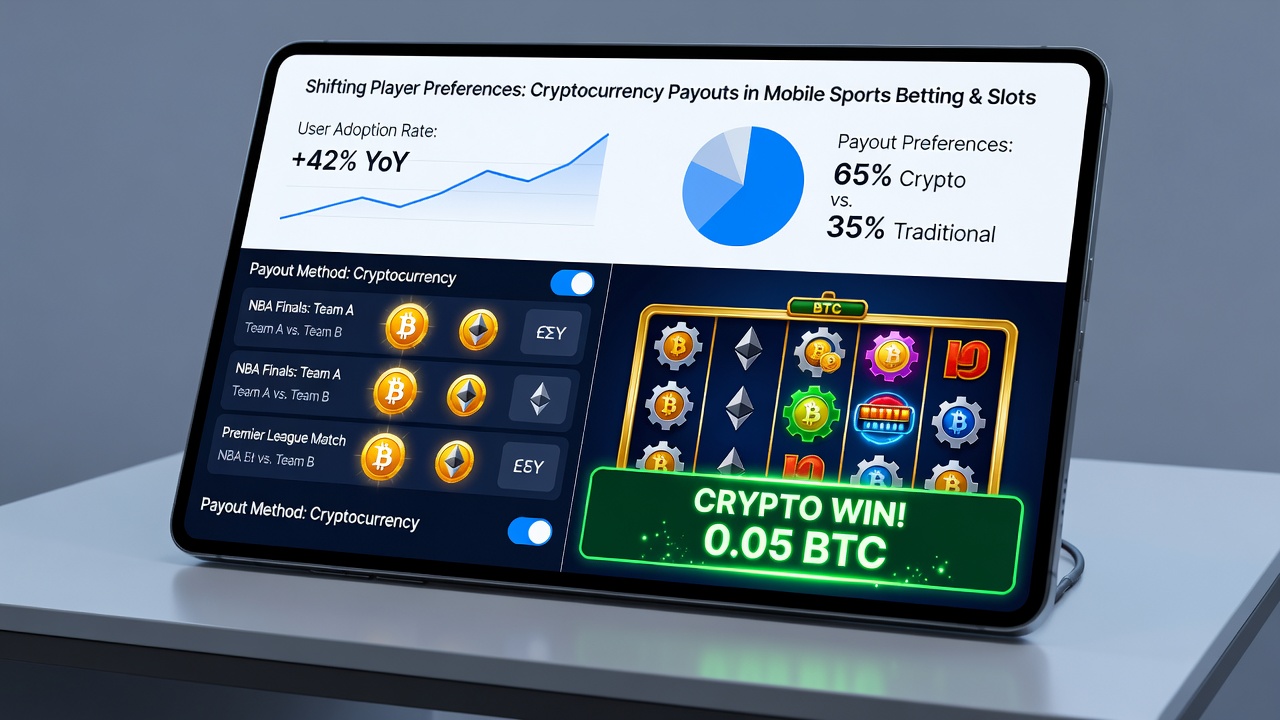 Dashboard einer mobilen App mit Krypto-Auszahlungen für Slots und Sportwetten